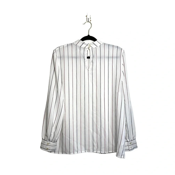 Ann Taylor Factory White Black & Red Striped High Neck Blouse Large Women’s - Picture 5 of 12